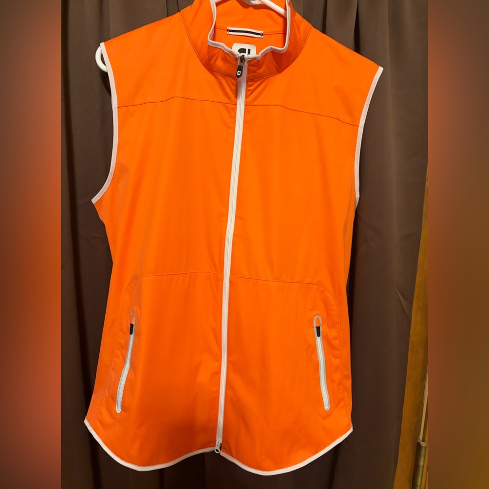 FootJoy Bright Orange Golf Zip-Up Sleeveless Vest with White Trim